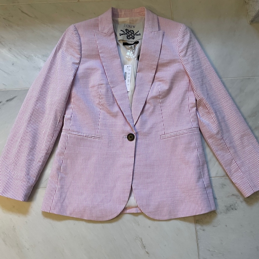 J. Crew Pink seersucker blazer, NWT. Size 4P.